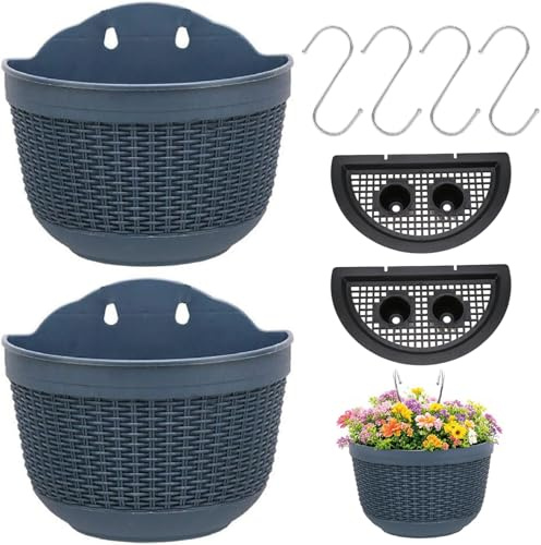 Esshogo 2 fioriere semicircolari, da appendere, per piante sospese, con 4 ganci, per fiori da esterni, da appendere, per fiori da parete