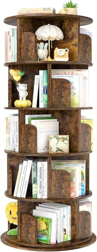 iSunirm Libreria Girevole,Scaffale Per Libreria Da Terra A 5 Livelli,Scaffale Portaoggetti per Bambini e Adulti,Stretto In Legno Per Camera Da Letto,Soggiorno,Marrone