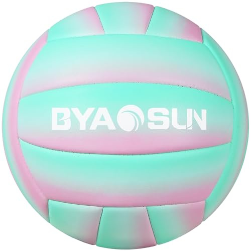 BYAOSUN Volleyball,Beachvolleyball,Weicher Volleyball Ball für Indoor Outdoor Beach,Größe 5 Volleybälle für Anfänger Teenager Erwachsene(Grün Rosa)