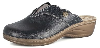 inblu Femme Pantofole Donna Ecopelle Con Inserto Pitonato E Plantare in Vera Pelle Imbottito Chausson, Bleu, 38 EU