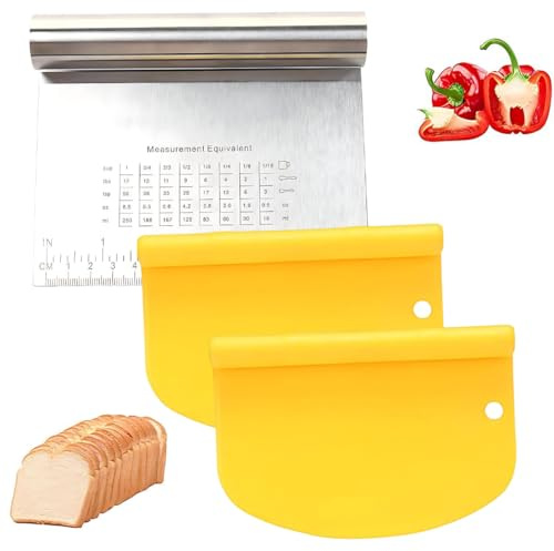LACHT 3 Pcs Tagliapasta Spatola in Acciaio Inossidabile e Raschietto in Plastica, Utensile da Cucina Rotelle Tagliapizza,Tagliapasta Multiuso,per Impasti Pasta Pane Pizza Dolci Lavori Pasticeria