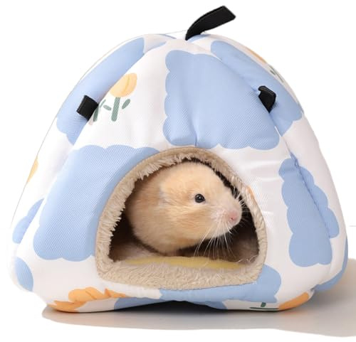 Coogime Kuscheliges Hamsternest, Kuschelsack Meerschweinchen Höhle, Weiches & Warmes Mäusehaus, Cartoon-Stil Schlafhaus mit Klettverschluss, Abwaschbar & Wasserabweisend für Kleintiere (M)