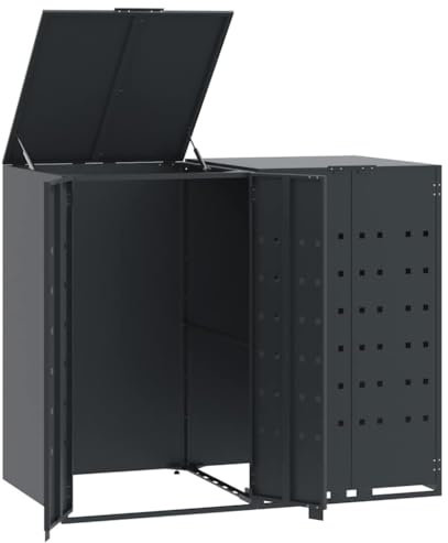 Cache Poubelle Extérieur Double, Abri Rangement de Poubelle pour 2 bacs Anthracite