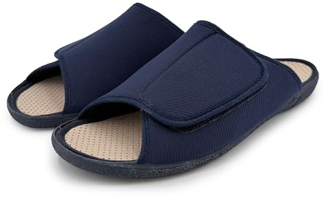 STRAPPO SOFT Ciabatte Uomo Pantofole Estive Antiscivolo Aperte Uomo per Piedi Gonfi e Larghi Pantofola Ortopedica Comfort da Casa Regolabile Nero Blu 43