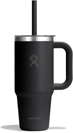 Hydro Flask 24 Oz Travel Tumbler with Handle, Clear Lid and Straw - Insulated Stainless Steel in 24 Oz Black Tonal