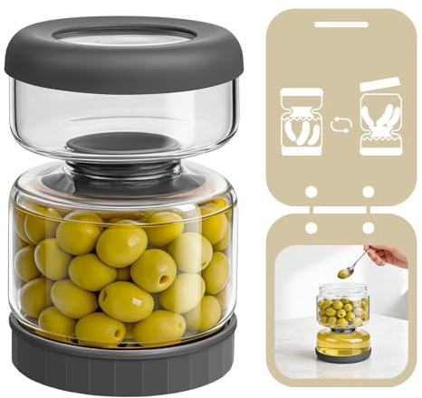 Luvan Barattolo per Sottaceti 750 ml/25.4 oz Capovolto, Contenitore per Sottaceti con Coperchio a Filtro Ribaltabile, Senza BPA e Senza Piombo, per Cetrioli, Olive, Pomodori, Cipolle e Carciofi
