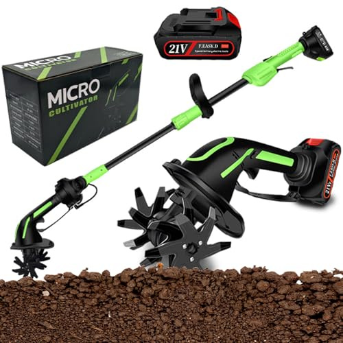 Coltivatore Cordless, Fresatrice Elettrica per Terreno Rotavator con Manico Lungo 1,3 Metri, Larghezza di Lavoro 10 Cm, profondità di Lavoro 10 Cm, per Giardino, Orto E Serra One off Electricity