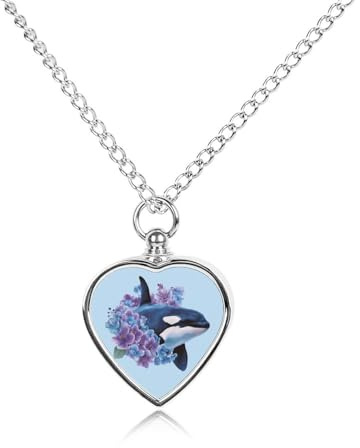 Killer Whale Pansy Purple Flowers Pet Ash Necklace Keepsake Heart Pendant Memorial Jewelry Necklaces