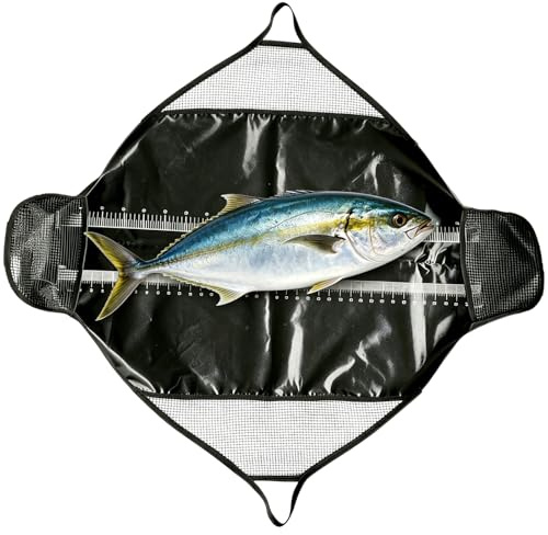 Abhakmatte mit Maßband, 124x55cm Abhakmatte Angeln, Faltbare Abhakmatte Raubfisch, Weigh Sling Karpfenmatte, Fisch-Gewichtstasche, Wiegesack Karpfenangeln für Raubfisch, Große Barsche und Welse