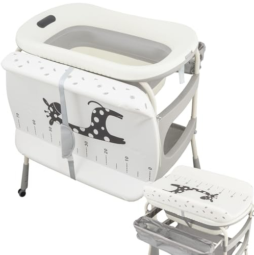 ALMAR Baby Cambiador con Bañera para Bebé, Mueble Cambiador Plegable, Bañera con Termometro alta con Ruedas y Organizador