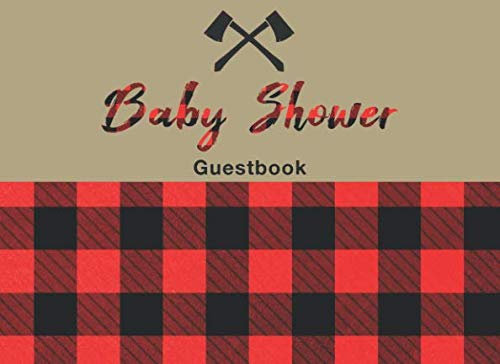 Baby Shower: Lumberjack Themed Guest Book To Welcome New Born Child With Well Wishes Decorated Interior Red Plaid Design Cover