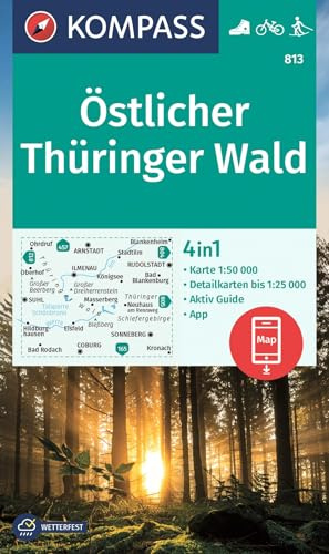 KOMPASS Wanderkarte 813 Östlicher Thüringer Wald 1:50.000: 4in1 Wanderkarte, mit Aktiv Guide und Detailkarten inklusive Karte zur offline Verwendung in der KOMPASS-App. Fahrradfahren. Langlaufen.