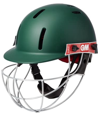 GM | Cricket Helmet | Purist GEO II | BSI Approved Batting Fielding Head Protection - Adult & Junior Size Ball | Ultra-Strong Geodesic Grille | Green | Small 520-550 mm | Gunn & Moore