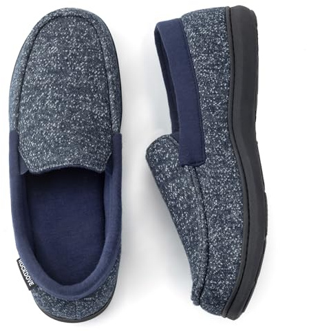 RockDove Men's Tweed Memory Foam Moc Slipper | Memory Foam Comfort, Breathable Waffle Knit, Machine Washable, Slip-Resistant Rubber Sole, Indoor & Outdoor Wear, Lightweight
