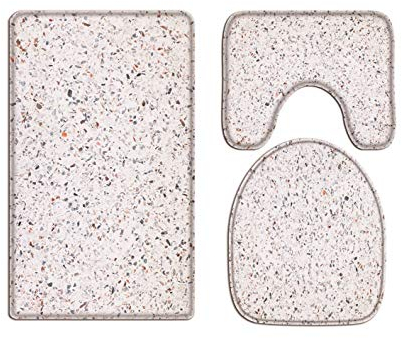 A.Monamour Badezimmer Badematte 3 Teilig Set Stein Marmor Textur Abstrakt Kunst Dekoren Flanell Saugfähig Badteppiche Badvorleger Badgarnitur WC Vorleger