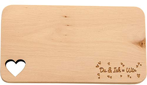 Spruchreif · Frühstücksbrettchen mit Gravur · Frühstücksbrett aus Holz · Brotbrett mit Herzausschnitt · Geschenk für Paare · Liebe · Hochzeit (Du & Ich = Wir)
