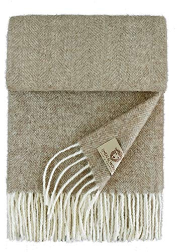 Linen & Cotton Hochwertiger Warmer Schal Wollschal Classico für Damen Herren - 100% Weicher Merino Wolle, Braun/Natur (34 x 200cm) Tuch, Halstuch, Winterschal, Übergangsschal, Stola Schal, Langschal