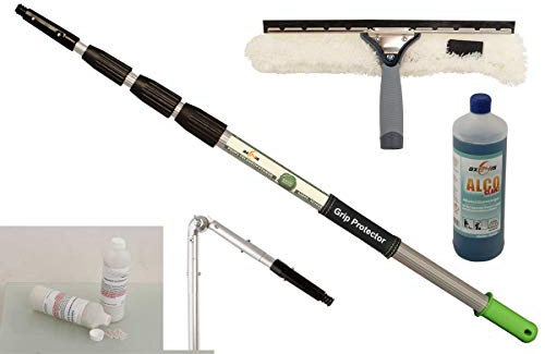 Axis Line Terrassendach Reinigungs-Set 6m Teleskopstange & Fensterreiniger | Profi Set mit Grip Protector, Metallgelenk, Glasreiniger und Bimsmehl zur Reinigung von Wintergarten und Polycarbonat.