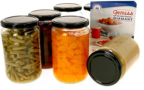 MamboCat 6er Set Einmachglas 720 ml I Rundgläser Einkochgläser mit Schraubdeckel I Twist Off to 82 I Aufbewahrungsgläser mit Deckel in Schwarz I inkl. Rezeptheft