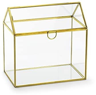 PartyDeco Glas-Umschlag-Box gold 13x21x21cm Hochzeit Geburtstag Taufe