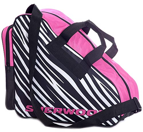 Sherwood - Borsa per Pattini da Ghiaccio con Manici I Borsa in Linea I Borsa da Hockey su Ghiaccio con Zip e pratici Scomparti I Include Tracolla Regolabile I Rosa Zebra