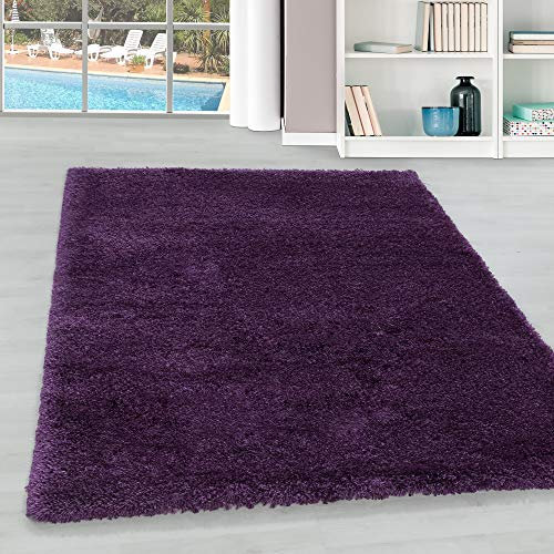 Hochflor Teppich Wohnzimmer Einfarbig Schlafzimmer Esszimmer Flur Läufer Unicolor & Einfarbig Weich & Flauschig Langflor Pflegeleicht Rechteckig Teppich in Farbe: Lila, Grösse: 120 x 170 cm