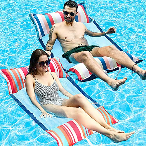 FindUWill Fabric Pool Hammock Floats, XL, 2Pack Inflatable Multi Purpose Water Hammocks Floaties (Saddle, Lounge Chair, Hammock, Drifter), Pool Float Lounger for Adults
