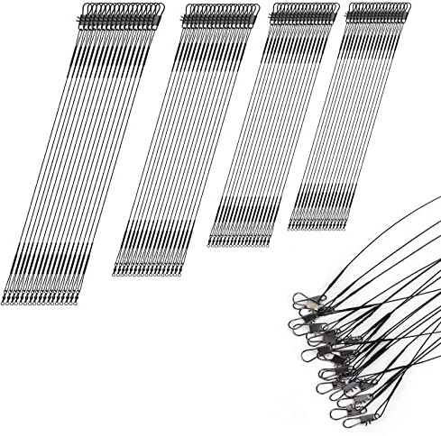 AIEX 80 Stück Angelvorfächer 4 Größen Edelstahl Angelvorfachschnur Stahlvorfach Hecht mit Angel Wirbelschnallen für Salz- und Süßwasser Verbindungsgerät Köder oder Haken Vorfach Angeln Angeldraht