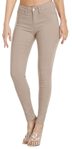 WAYRUNZ Womens Hyper Ultra Stretch Comfy Pants Colored Mid-Rise Skinny Jean Juniors Jegging, 026-forever Camel, 14