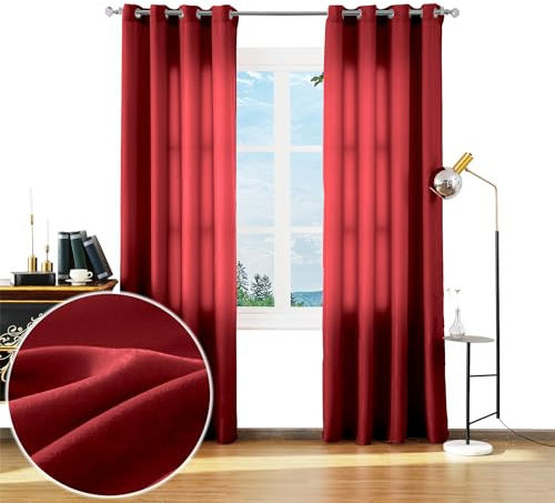 BOD HOME 2 Piezas de Cortina Translúcida para Salón, Cortinas Decorativas con Textura Suave, Cortina para Ventana con Ojales, Accesorio para el Hogar, Cortina Estética de 140x260cm Color Burdeos