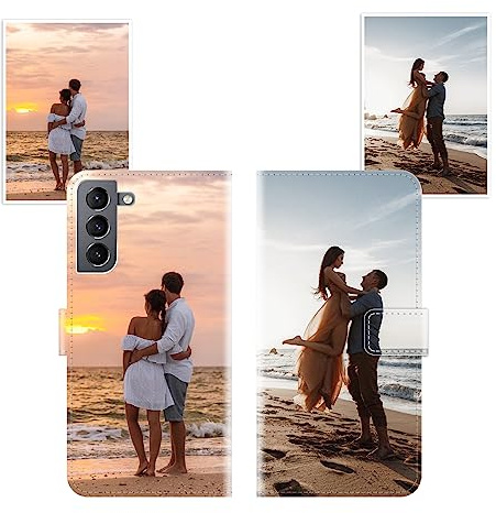 Sunrive Personalisierte hülle kompatibel mit Samsung Galaxy S21 5G Handyhülle Benutzerdefiniert,Schutzhülle Lederhülle handykette universal Etui mit Eigenem Foto Bild Text Individuelle