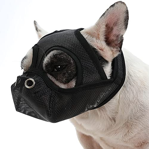 ACSUZ Maulkörbe Für Haustiere Verstellbar Atmungsaktiv Anti Bell Biss Für Französische Bulldogge Mops Trainingshalsband Haustier Verhindern Bellen