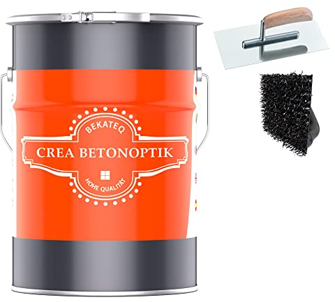 BEKATEQ Betonoptik in Betongrau 6kg, Stonewash Style Betonlook bis 15qm Betonspachtel inkl. Werkzeug, Effektspachtel, Sichtbeton, fugenlose Wandgestaltung in Bad, WC, Wohnzimmer, Büro S1002