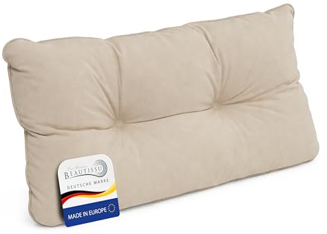 Beautissu Lounge Kissen Outdoor Rückenkissen wetterfest schmutzabweisend | 50x40x12cm Beige Polster für Loungemöbel Rattan Möbel Gartenstuhl Sitzpolster Gartenmöbel Loungekissen Gartenpolster Flair LK
