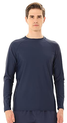 TIZAX Maglietta Anti UV a Manica Lunga Uomo Rash Guard Shirt Costume da Bagno UPF 50+ Protezione Solare Asciugatura Rapida Blu Marino M