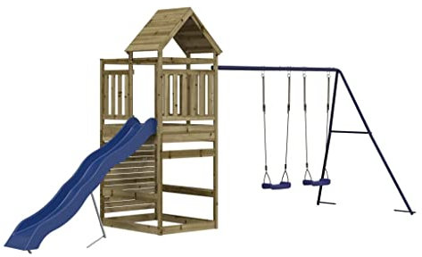 vidaXL Spielturm, Klettergerüst mit Kletterwand Rutsche Schaukel, Kinder Kletterturm mit Sandkasten, Spiel-Zubehör für Garten, Spielgeräte Spielplatz, Imprägniertes Kiefernholz