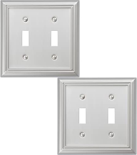 OKAWYC Double Toggle Light Switch Cover Adler Metal Wall Plate, 2-Pack Brushed Nickel 2 Gang, Light Switch Cover Decorative Wallplate, Durable