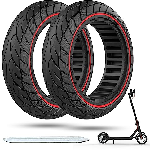 OUXI 10×2.5 Zoll Ersatz-Vollgummireifen 60/70-6.5 für Ninebot G30 Max /G30D mit Montagewerkzeug für Elektroroller Vollgummireifen, 10x2.5 Ersatzräder, Heavy Duty Rollerreifen (Red Line 2Pack)