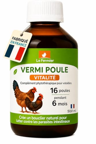 Le Fermier Vermipoule 500 ML – Vermifuge Naturel Poules & Volailles – Défense Contre Parasites Internes, Complément Alimentaire Liquide – sans Risque pour Œufs – Solution Buvable (500 ML)
