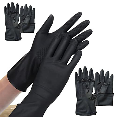 BAMFY Rubber Gloves Cleaning for Housework 3 Pairs Dishwashing Gloves Non-Slip Durable and Effective Kitchen Gloves, Washing Up Gloves (Color : Black, Size : L)