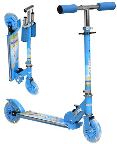 HOMCOM Kids Scooter with Lights, Music, Adjustable Height, Foldable Frame, LED Wheels, for Ages 3-7 Years - Blue