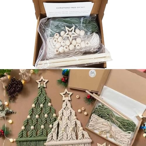 Smavles Weihnachtsbaum DIY Kit, Macrame Christmas Decoration Set mit Holzperlen Ringe und Anleitung