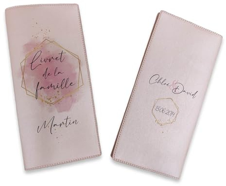 Livret de Famille personnalisé, idée cadeau personnalisable, cadeau mariage original, Protège Livret de Famille motif Cadre or - SP0114a (Nacré Rose)