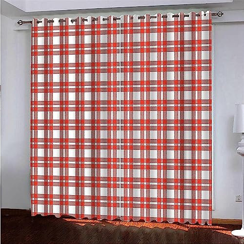 Vorhang Blickdicht Gardinen Mit Ösen - 2 Stücke Rot Kariert Verdunklungsvorhänge 3D 300 X 280 cm Muster Thermovorhang Für Kinderzimmer Wohnzimmer Schlafzimmer Weihnachtsgardinen -9H0E-E7