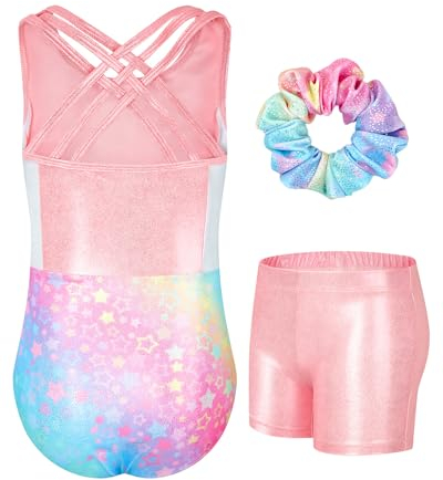 JiAmy Turnanzug Mädchen, Gymnastikanzug Mädchen Kinder Glitzer Gymnastik Turnanzug Leotard mit Strasssteine Set für 3-12 Jahre