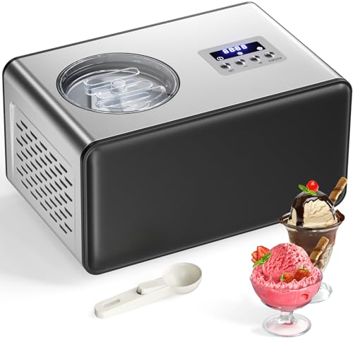 2L Ice Cream Maker with Compressor, No Pre-freezing Ice Cream Machine, 3 in 1, Button Control Panel & Timer, Homemade Ice Cream/Gelato/Sorbet/Frozen Yoghurt