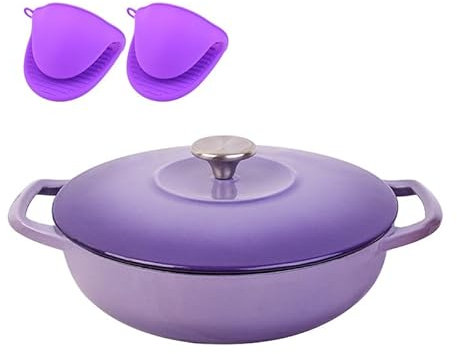 DYHQQ Olla De Horno Holandés con Tapa, Horno Holandés Recubierto De Hierro Fundido Esmaltado Sartén Antiadherente con Doble Manija para Estofar Asar Pan Hornear Freír