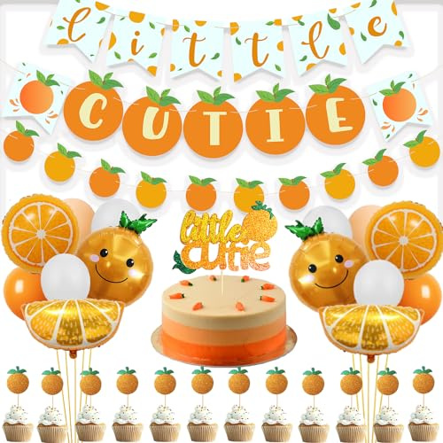 Little Cutie Baby Shower Decorations Orange Birthday Party Supplies Kit,Little Cutie Banner Cake Cupcake Toppers Decorations for Summer Orange Citrus Theme Party Supplies