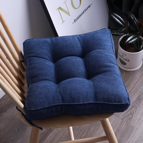 2er Set Stuhlkissen mit Bändern, Sitzkissen Boden für Indoor und Outdoor, Waschbare Stuhlauflage für Bank und Stuhl, Bodenkissen für Zuhause Büro Küche Esszimmer,Dunkelblau,Quadrat, 50x50cm