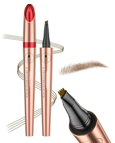 Microblading Augenbrauenstift, 2025 Augenbrauenstift Härchenzeichnung Wasserfest & Wischefest, Magischer Eyebrow Pencil mit 4 Gabelspitzen, 3D Augenbrauenfarbe Dunkelbraun Natürlich für Männer Frauen